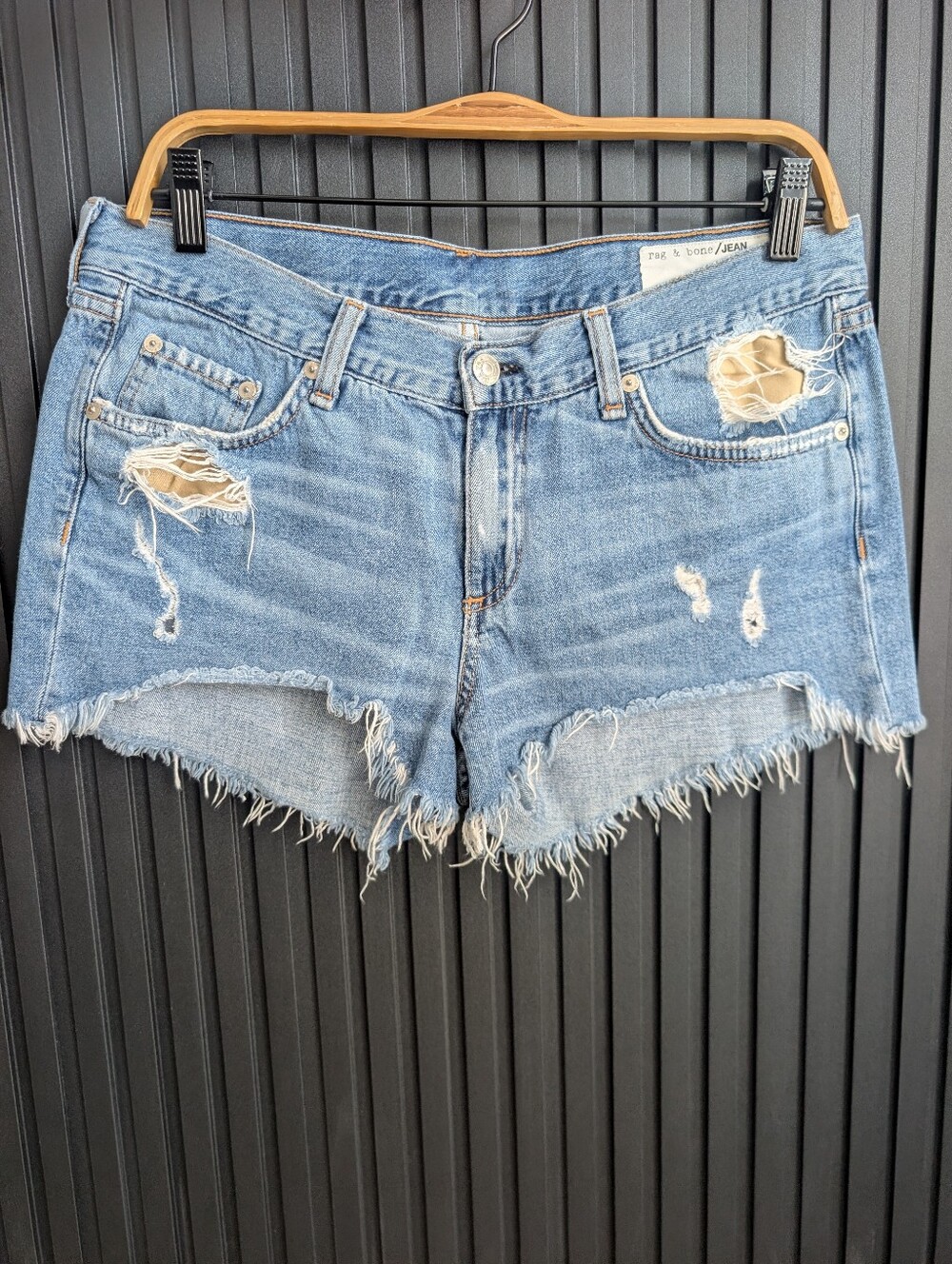 Rag & Bone Distressed Denim Cut-Off Low Rise Winnie Shorts